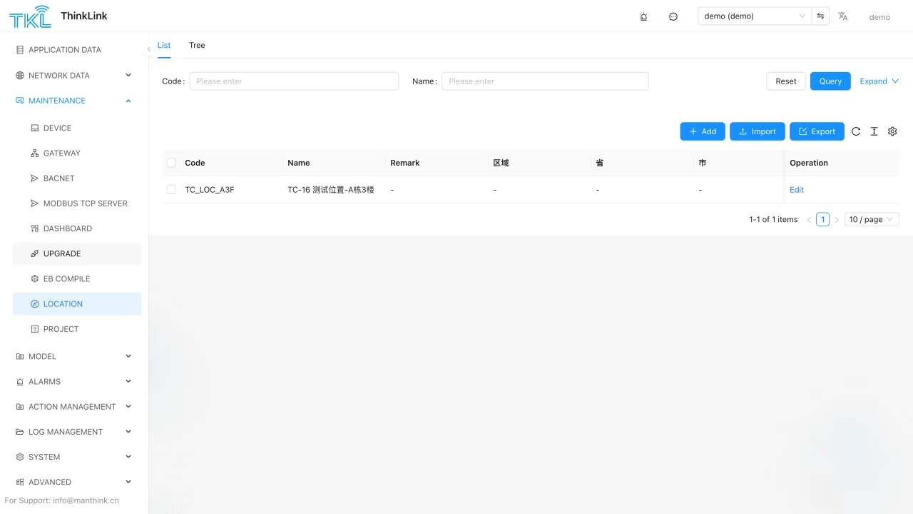 ThinkLink リストおよび階層ツリー ビューによる位置管理